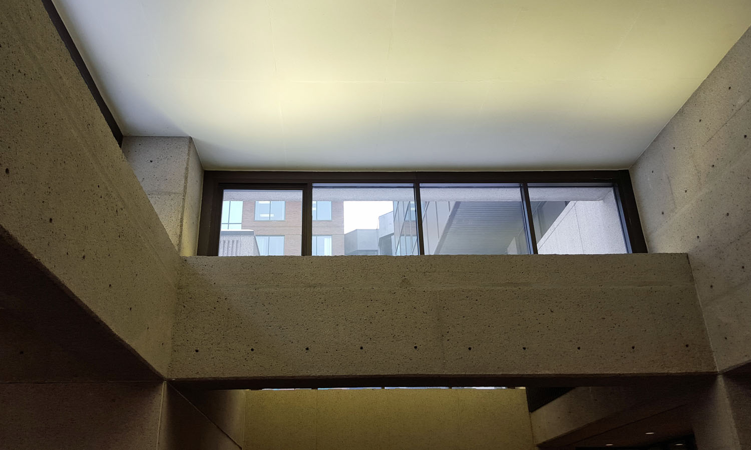 Detail of one of the atrium skylights, highlighting the texture of the concrete in this area