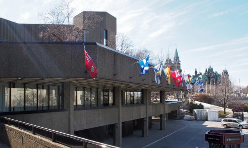 Looking northwest on the Mezzanine/Mackenzie King Bridge terrace highlighting the projecting terrace levels