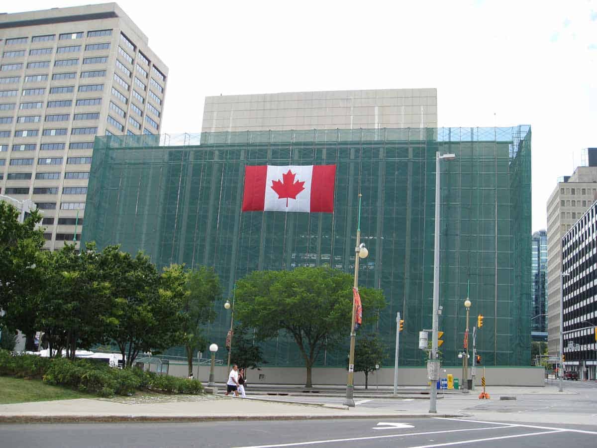 Looking west towards the Lorne Building from the NAC on Mackenzie King Bridge