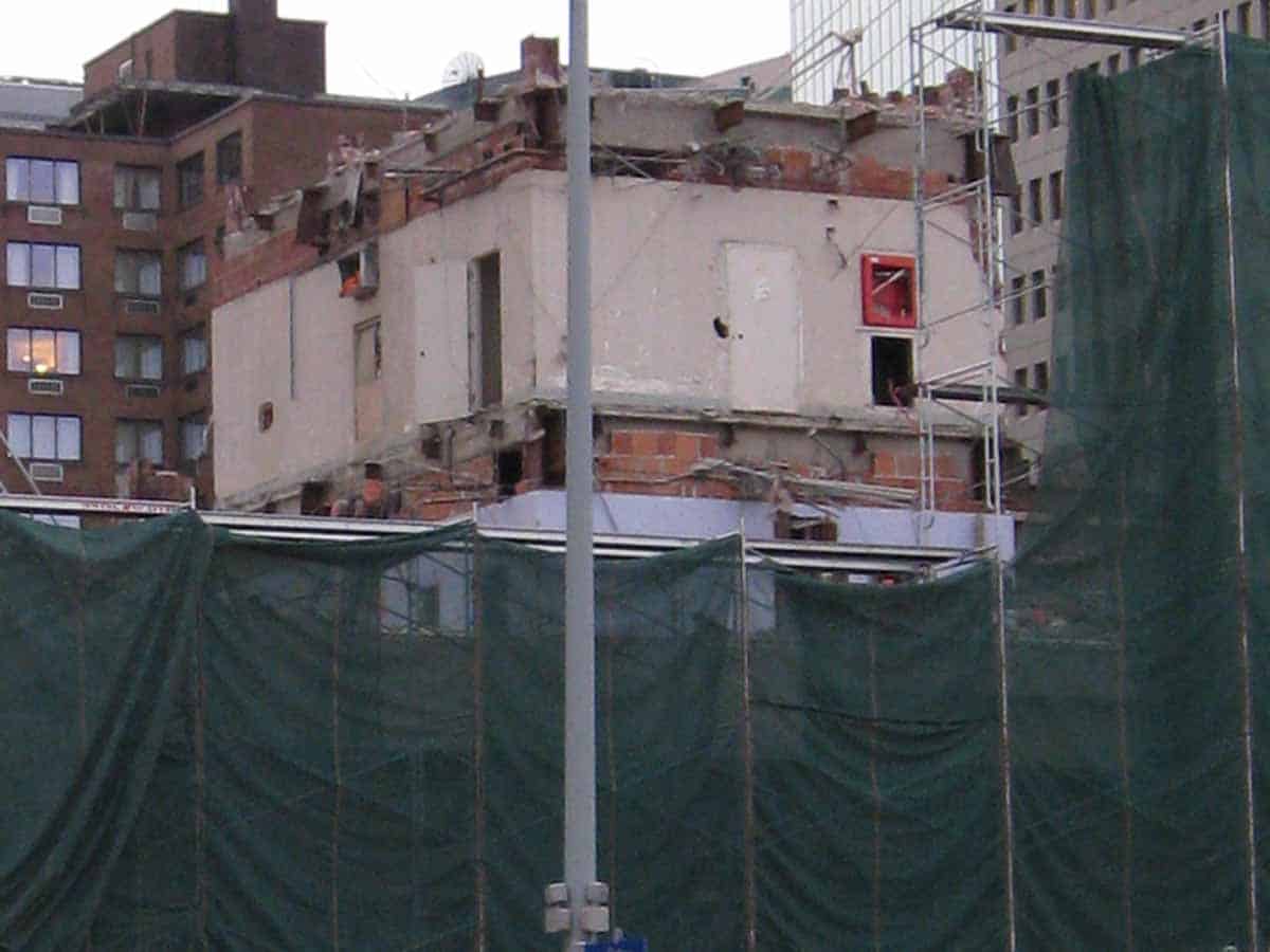 Detail of the remaining stump that once was the southeast building core with former floor level locations clearly exposed