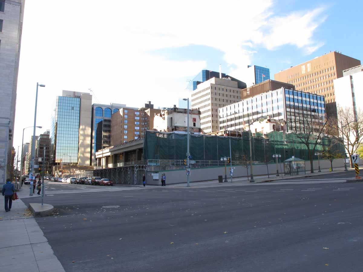 Corner of Slater and Elgin Streets with downtown buildings visible beyond