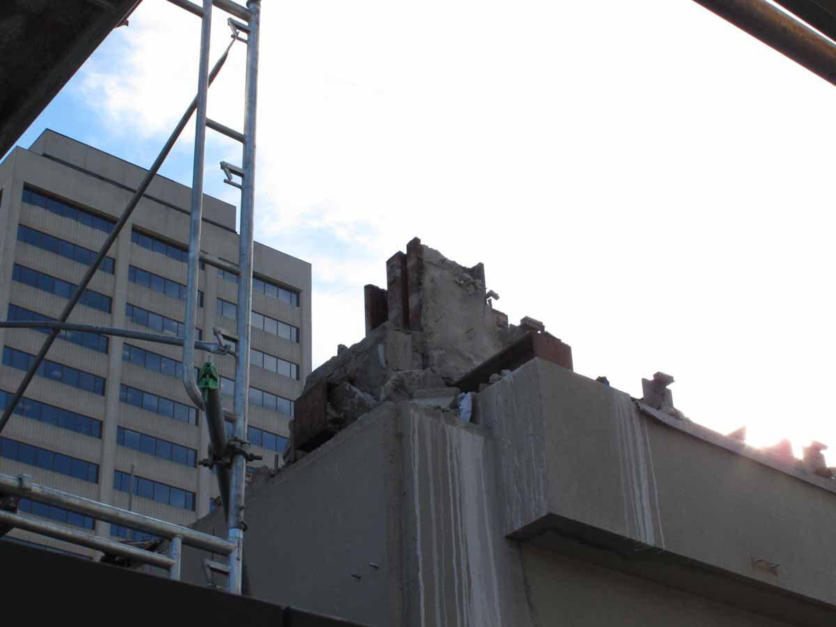 Northeast corner of building with exposed structure