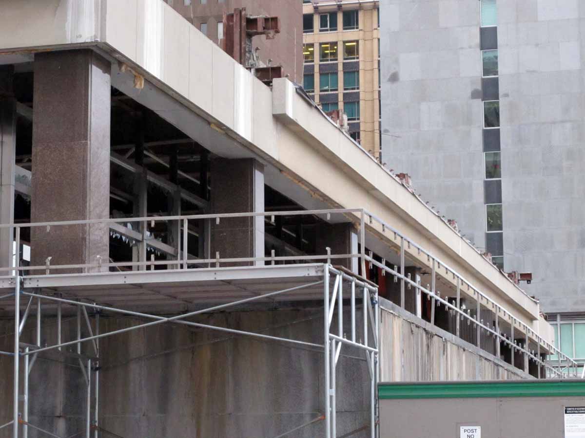 Looking at the remains of the podium windows along Elgin Street