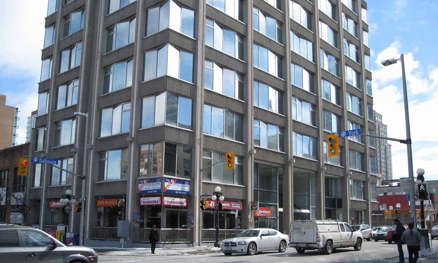 Corner of Dalhousie and York Streets highlighting commercial frontage at base