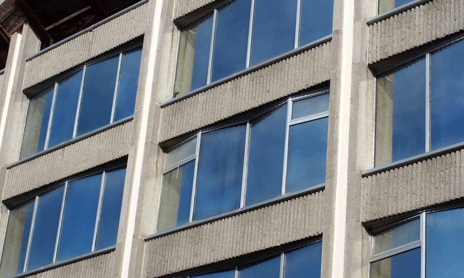 Detail of remaining glass in concrete grid