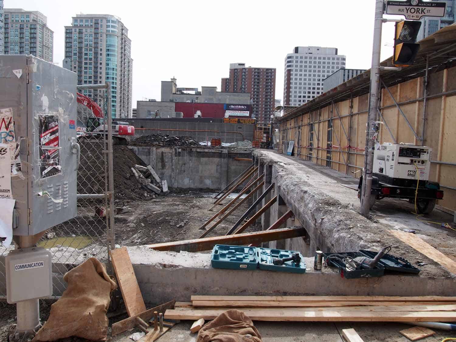 Looking south through the site from York Street